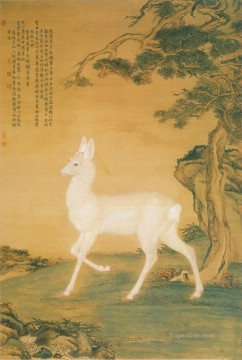 Lang ciervo blanco brillante tinta china antigua Giuseppe Castiglione Pinturas al óleo